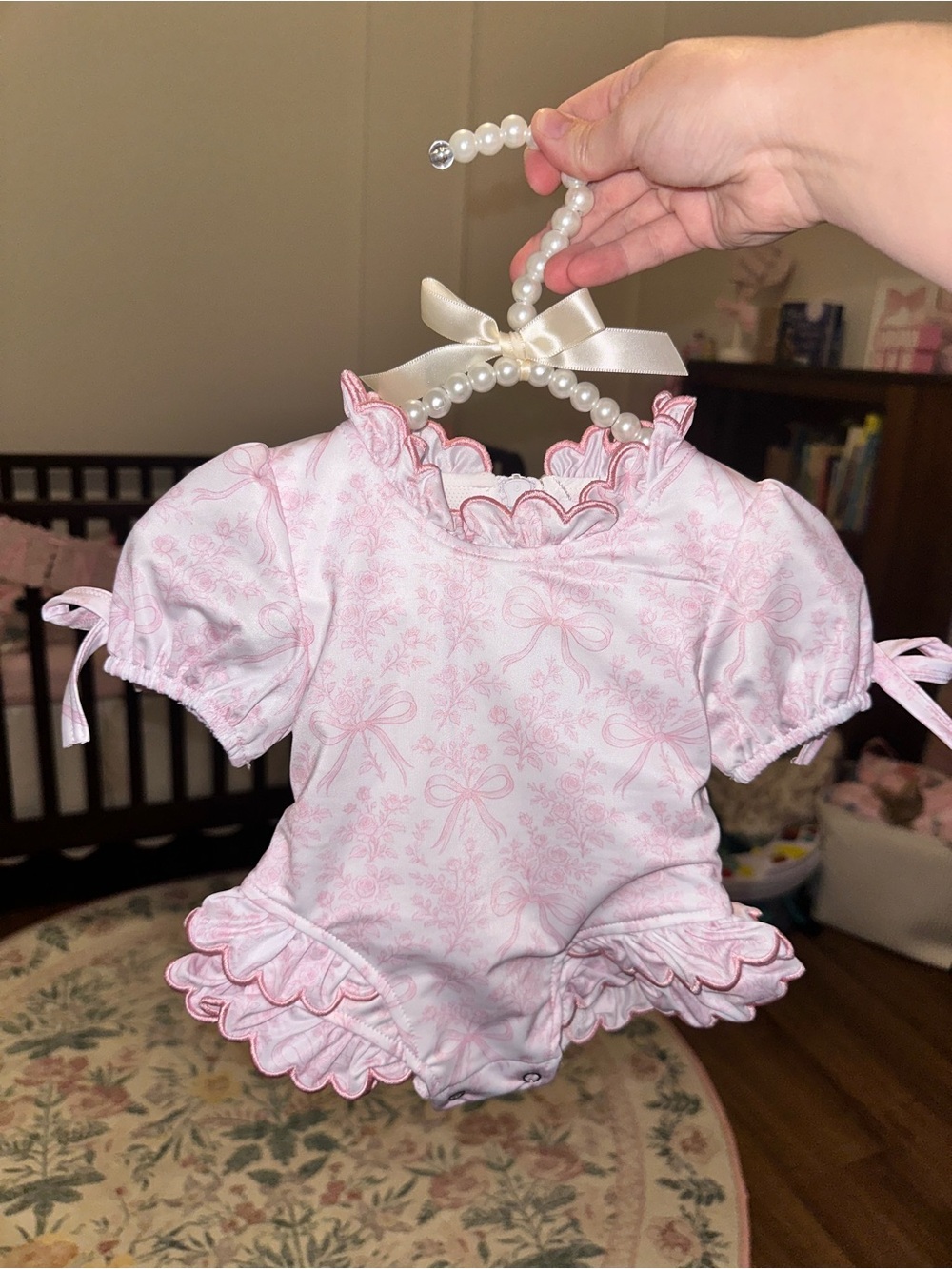 Kids Pink Ruffle Swim Rashguard One-Piece - Picture 3 of 3